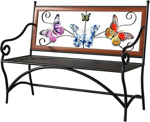 39.7 Outdoor Bench with Armrests, Black