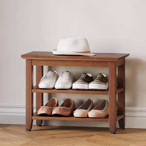 Wood Shoe Bench with Shoe Rack, Brown