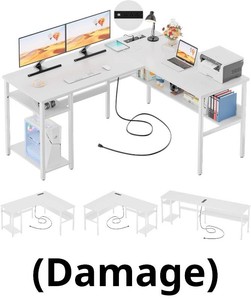 Unikito L Desk with USB Ports, White