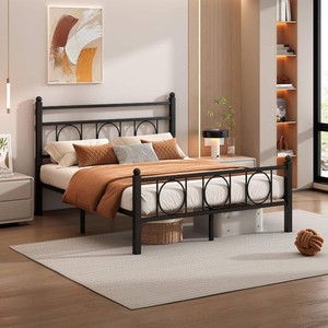 Full Bed Frame with Headboard, Steel Slats
