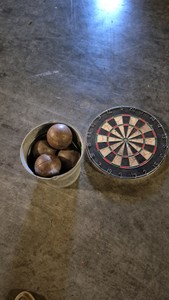 vintage boccee balls and dartboatd