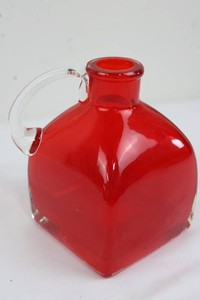 Red Glass Pitcher With Clear Handle 6 Tall