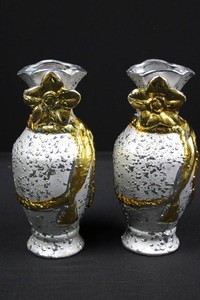 Pair of Silver and Gold Decorative Glass Vases 8 Tall