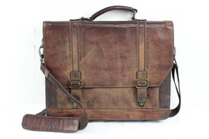 Black Rivet Leather Briefcase With Shoulder Strap