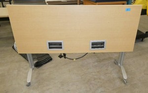 60x24 Flip-top table  on wheels with electrical plugs - Needs 2 wheels replaced