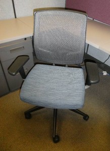 5 office chairs, blue striped seat