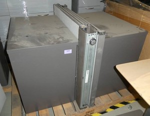 Two 2-drawer lateral filing cabinets, and a laptop stand