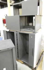 Pallet of 3 cabinets with a drawer on top and open storagebookcase below, and 2 sliding door shelf units