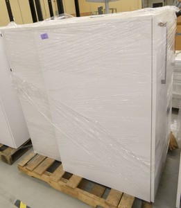 Three Wood laminate locking cubicle cabinet 15x30x48 with slide out storage