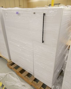 Three Wood laminate locking cubicle cabinet 15x30x48 with slide out storage
