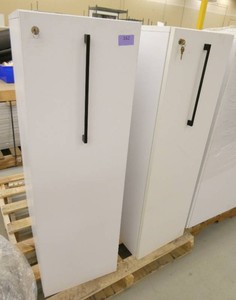Two Wood laminate locking cubicle cabinet 15x30x48 with slide out storage