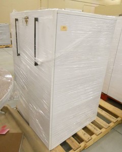 Two Wood laminate locking cubicle cabinet 15x30x48 with slide out storage