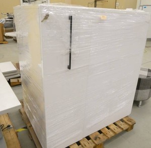 Three Wood laminate locking cubicle cabinet 15x30x48 with slide out storage