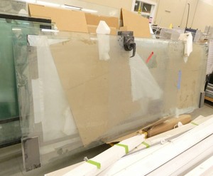 (5) glass doors, 17 large glass panels of various size  (carts not included)