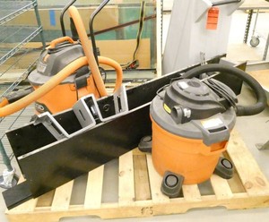 Pallet with two 12gallon Ridgid shop vacs and misc metal