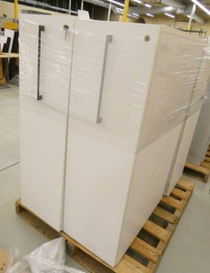 Three Wood laminate locking cubicle cabinet 15x30x48 with slide out storage