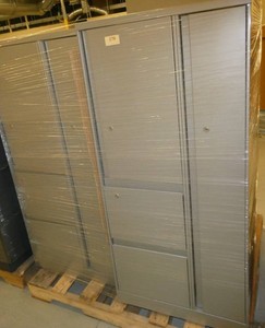 Three Wardrobe lockers - metal - 23 wide x 23 deep x 52 tall - grey, and One 66 tall