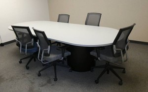 Conference room table 4x10 ft and 5 chairs (we can replace the blue one so you have 5 matching)