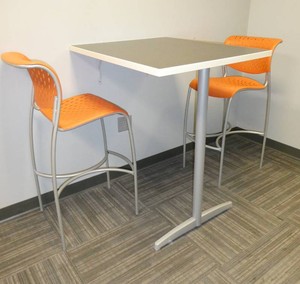 Three hi-top cafe tables and 6 chairs