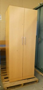 Tall tan laminate coat closet and matching lateral file cabinet