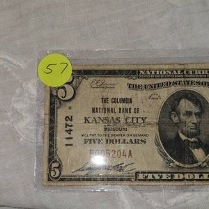 1929 $5 Kansas City National Note
