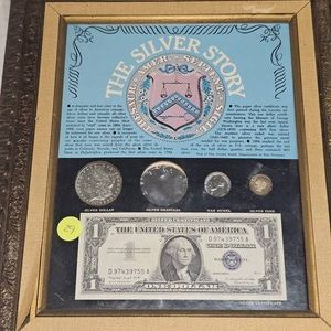 The Silver Story Framed, 1899 Morgan, Silve, War Nickel, Dime, Unc 1957A $1