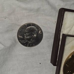 1974 Eisenhower VF Plus wblue and Gold toning and 5oz Bronze St Francis Coin