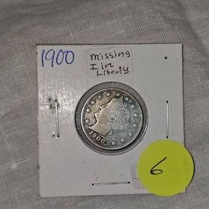 1900 V Nickel 5c, Missing I in Liberty Error