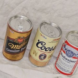 3 164 Beer Can Bank Cars, Bud, Coors, MGD