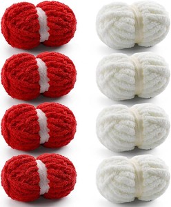 $40 8 Pack Chunky Yarn for Hand Knitting - Chunky Chenille Yarn for Crocheting - Fluffy Yarns for Crochet - Jumbo Yarns for Hand Knitting 28.4 Yds 7.7 Oz Per Roll (8, Big Red-Milky White)