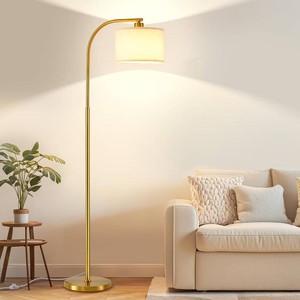 $30 Tall Floor Lamp for Living Room,65 Modern Standing Lamps with 9W LED Bulb,Elegant Floor Light with Fabric Shade,Gold Tall Lamp for Bedroom Office Study Room Corner Dining Room