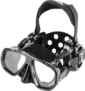 $144 IST ProEar Dive Mask with Ear Covers, Scuba Diving Pressure Equalization Gear, Tempered Glass Twin Lens (Black Silicone)