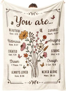 $20 Christian Gifts for Women, Christian Floral Throw Blanket, Birthday Religious Gifts for Women Friendship, Inspirational Scripture Faith Gift for Friend, Sister, Mom, Daughter (50 x 60, Beige)