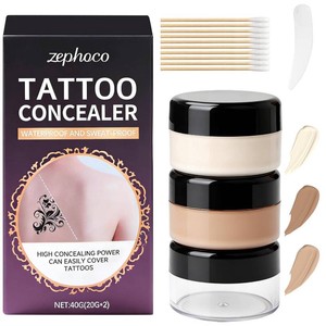 $15 Tattoo Cover Up Makeup Waterproof, 2 Colors Mix Foundation Full Coverage Tattoo Coverup Make Up for Leg Neck Body, Scars Vitiligo Veins Dark Spots Long Lasting Concealer for All Skin, Ivory Dark 1.4oz