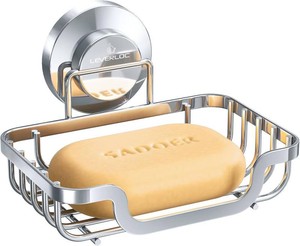 $14 LEVERLOC Soap Dish, Soap Bar Holder for Shower Suction Cup Wall Mounted, Stainless Steel No-Drilling Removable Waterproof Sponge Holder for Bathroom Bathtub Kitchen Sink, Keep Dry, Silver