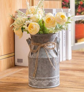 $14 TIMRIS Vintage Galvanized Milk Can, Farmhouse Decorative Flower Pitcher Vase, Rustic French Country Metal Jug for Flowers,7.2 H