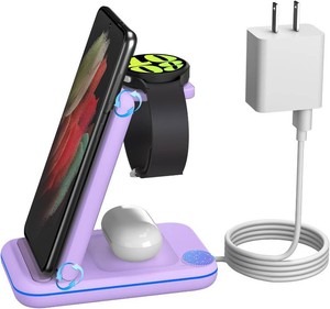 $29 Multi Charger for Samsung, Foldable Charger ONLY for Galaxy Watch Ultra76543Active 2, Travel 3 in 1 Fast Charging StationDock for Samsung S24S23S22S21S20Note 20, for Buds 32 Pro(Violet)