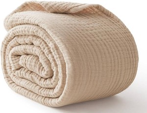 $19 100% Cotton Muslin Blanket 50 x 60, Breathable and Lightweight Cotton Throw Blankets for Couch, Soft Cooling Summer Gauze Blanket for Adults All Season, Beige