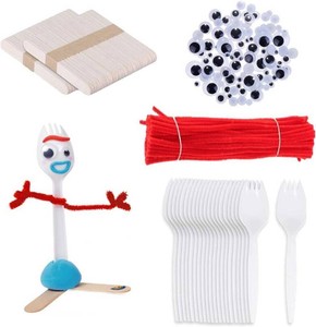 $18 100 Set Fork Creativity Set, Plastic Sporks Red Pipe Cleaners Clever Eyes Popsicle Stick,Make Your own Forky