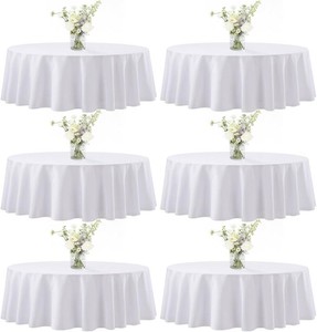 $21 joybest 6 Pack Round Tablecloths - 60 Inches in Diameter White Table Cloth Fit 20 to 42 Inches Tables, Washable Polyester Fabric Table Cover for Dining, Buffet Party, Wedding