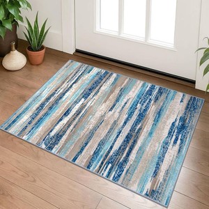 $19 Lansny Small Abstract Area Rug, Entryway Rug Washable Door Mat Indoor Entrance, 2x3 Washable Rug Non-Slip, Soft Blue Kitchen Rugs Thin Print Faux Wool Floor Carpet Throw Rugs for Foyer Front Door Sink