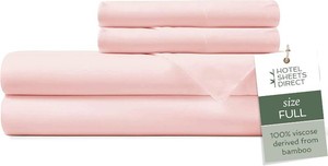 $36 Hotel Sheets Direct 4 Piece Bed Sheet Set Full Size, 100% Viscose Derived from Bamboo Sheets Set with 1 Pillowcase, Cooling & Breathable Luxury Bedding, Moisture-Wicking, Silky Soft Texture, Rose Pink