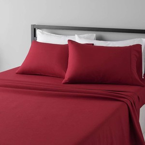 $16 Amazon Basics Breathable, Wrinkle-Free, Ultra-Soft Microfiber 4 Piece Bed Sheet Set with 14-Inch Deep Pockets, Full, Burgundy, Solid