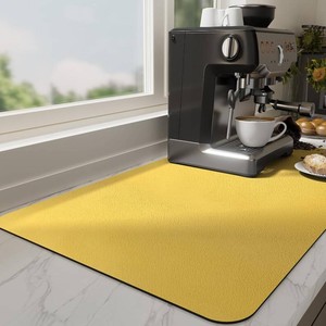 $13 Ecotrim Absorbent Coffee Mat , Stain Hiding PU Leather Surface, Non-Slip Natural Rubber Backing, Quick Dry Mat for Espresso Machine, Kitchen Counter ,Yellow  12 x 19
