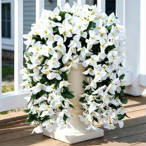 $14 Fake Bougainvillea Artificial Hanging Flowers, 2 PCS Outdoor Faux Plants UV Resistant Realistic Silk Long Trailing Vines for Door Porch Outside Planter Urn Patio Garden Yard Dec,White