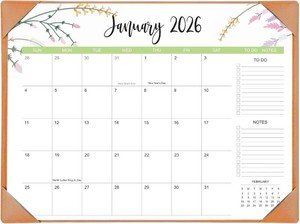 $13 Desk Calendar 2026 with Desk Mat   22 x 17 Large Desk Pad Calendar Runs from January 2026 to June 2027, Floral Design Desktop Calendar for Home, Office