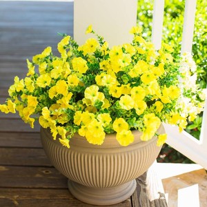 $19 Artificial Flowers for Outdoors Fake Flowers Plants for Spring Summer Decor, 12 Bundles Silk Morning Glory with Eucalyptus Look Real UV Resistant Yellow Faux Flowers for Outside Planters Yard Patio