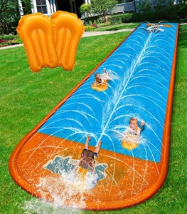 $32 Spring Water Slip and Water Slide, 22ft 2 Lanes Slip Water Slides for Kids Backyards Ages 5-8 8-12 with Sprinkler and Inflatable Bodyboards, Summer Water Fun Toy for Outdoor Lawn Games Play
