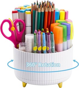 Marbrasse Desk Organizer, 360-Degree Rotating Pen Holder, Desk Organizers and Accessories with 5 Compartments Pencil Holder, Art Supply Storage Box Caddy for Office, Home White