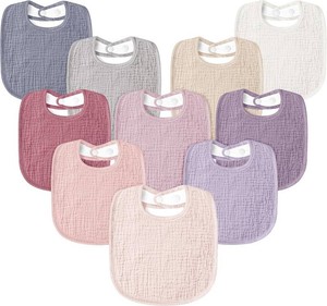$11 Susurration Muslin Baby Drool Bibs 10Pack Soft Square Adjustable Bandana Bibs for Unisex Baby Girls & Boys